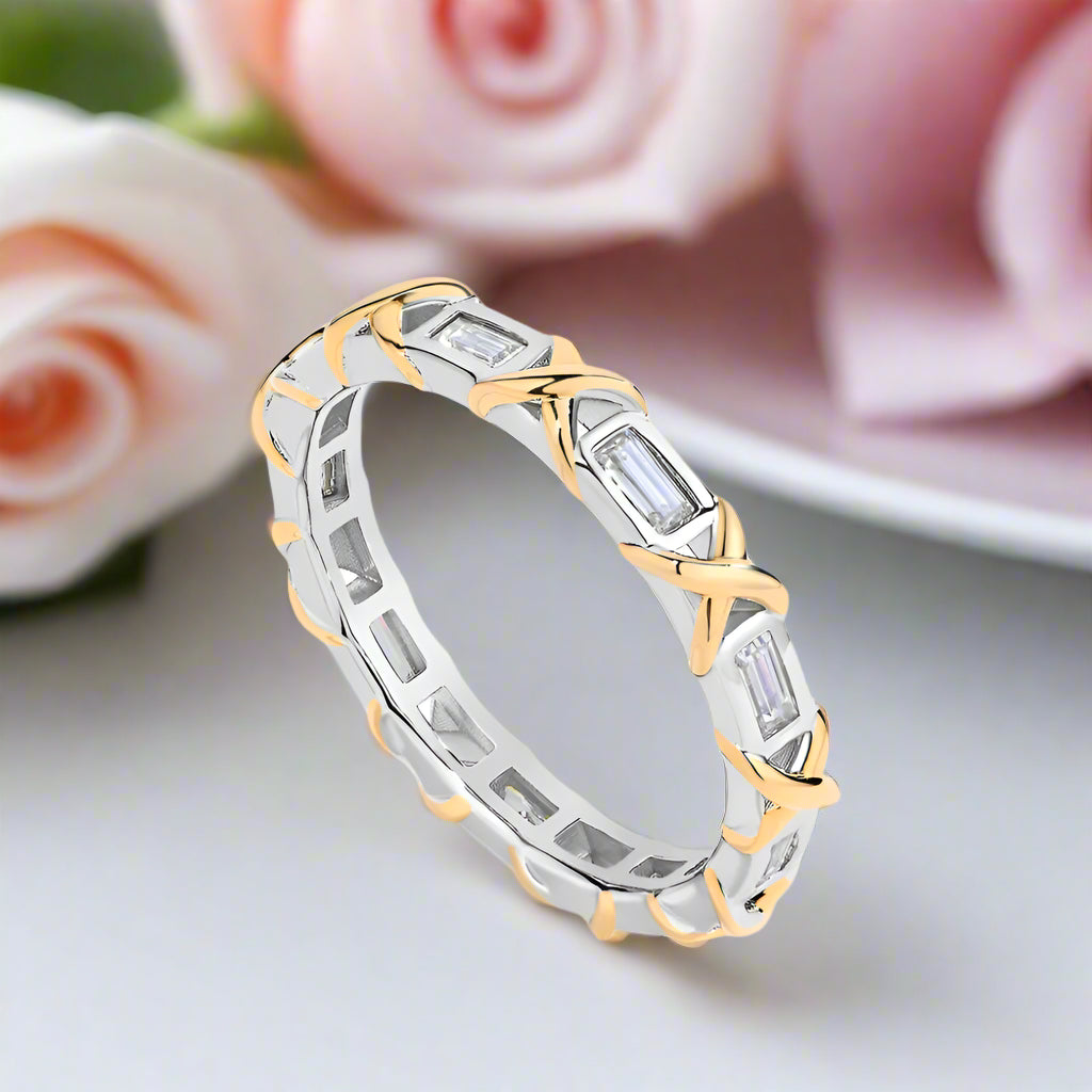 Sparkling Emerald-cut Diamond Two-Tone Engagement Ring-Black Diamonds New York