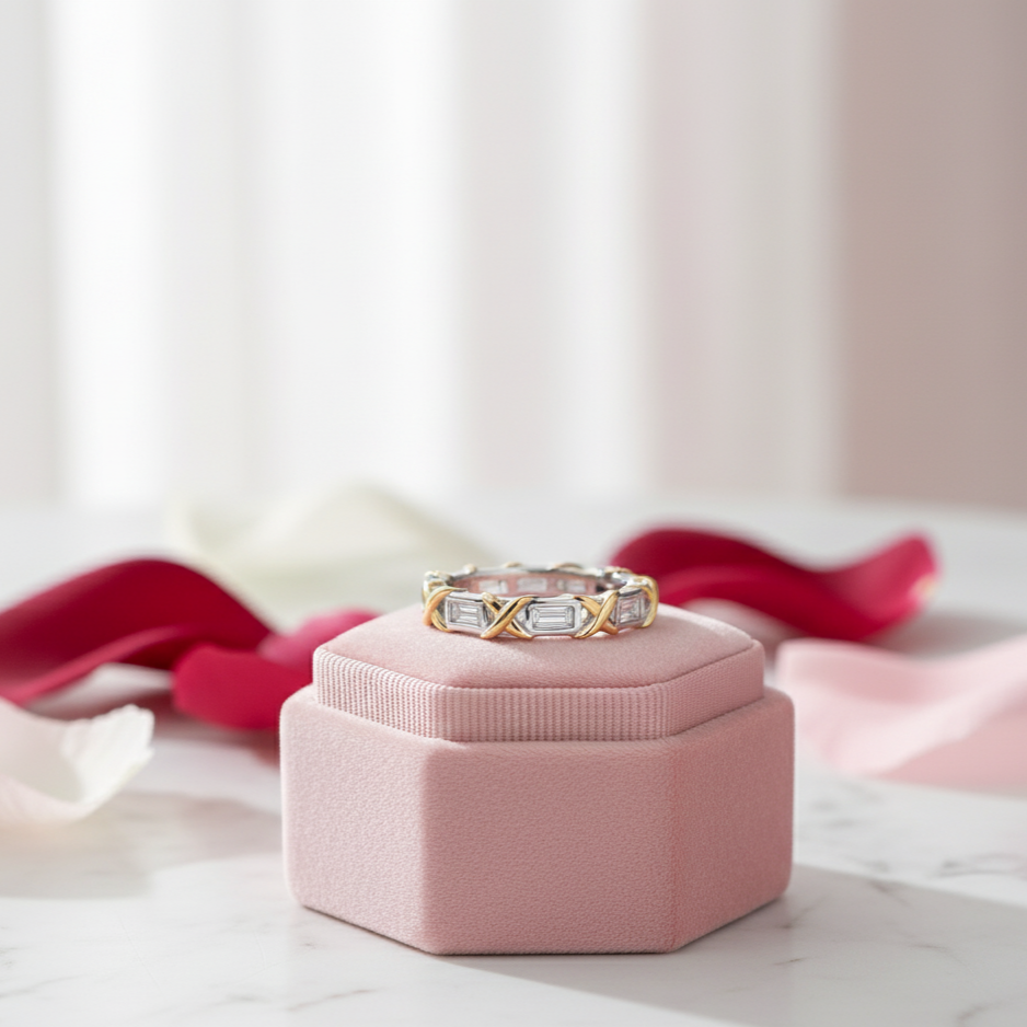 Sparkling Emerald-cut Diamond Two-Tone Engagement Ring-Black Diamonds New York