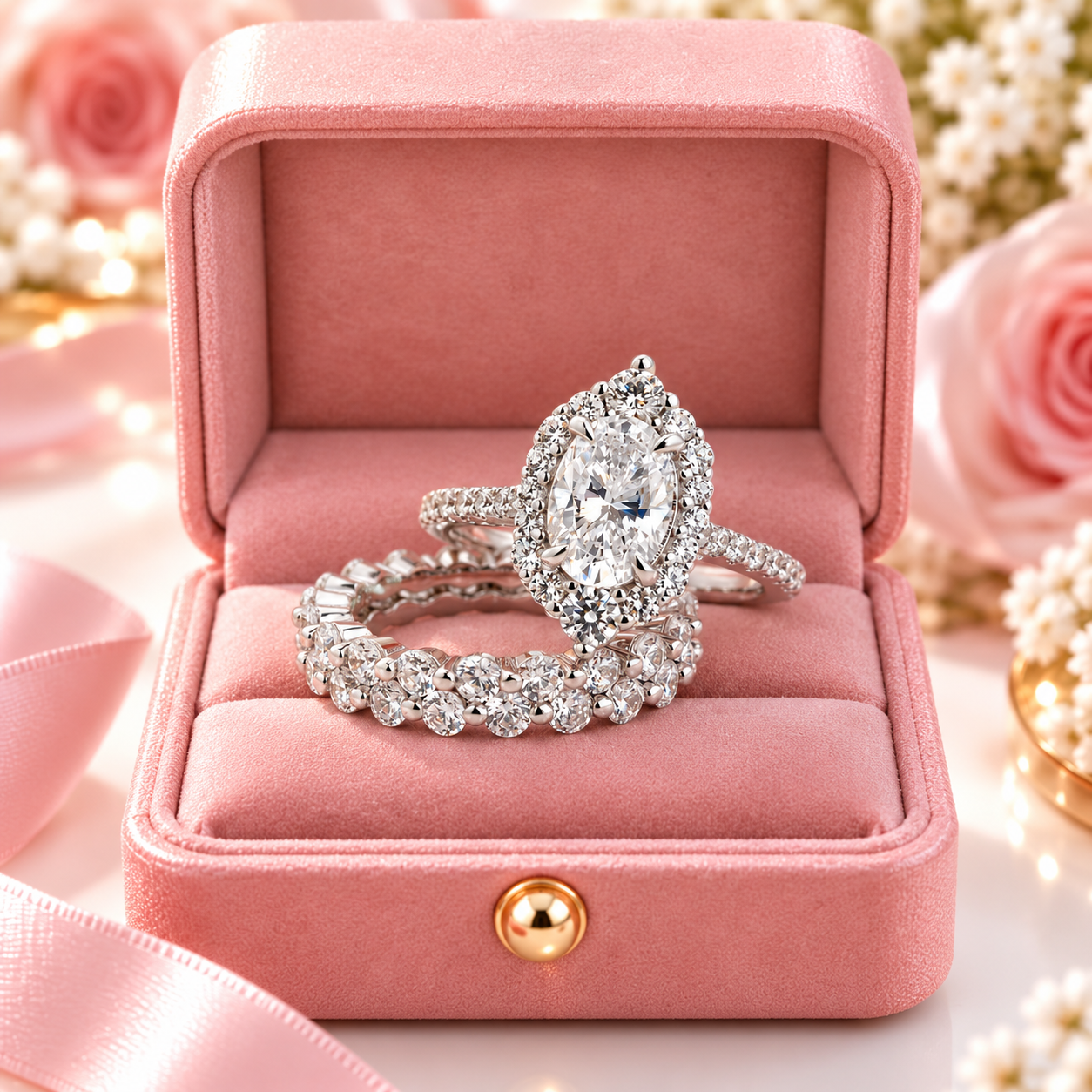 Exclusive Design Oval Cut 3-Pieces Wedding Ring Set