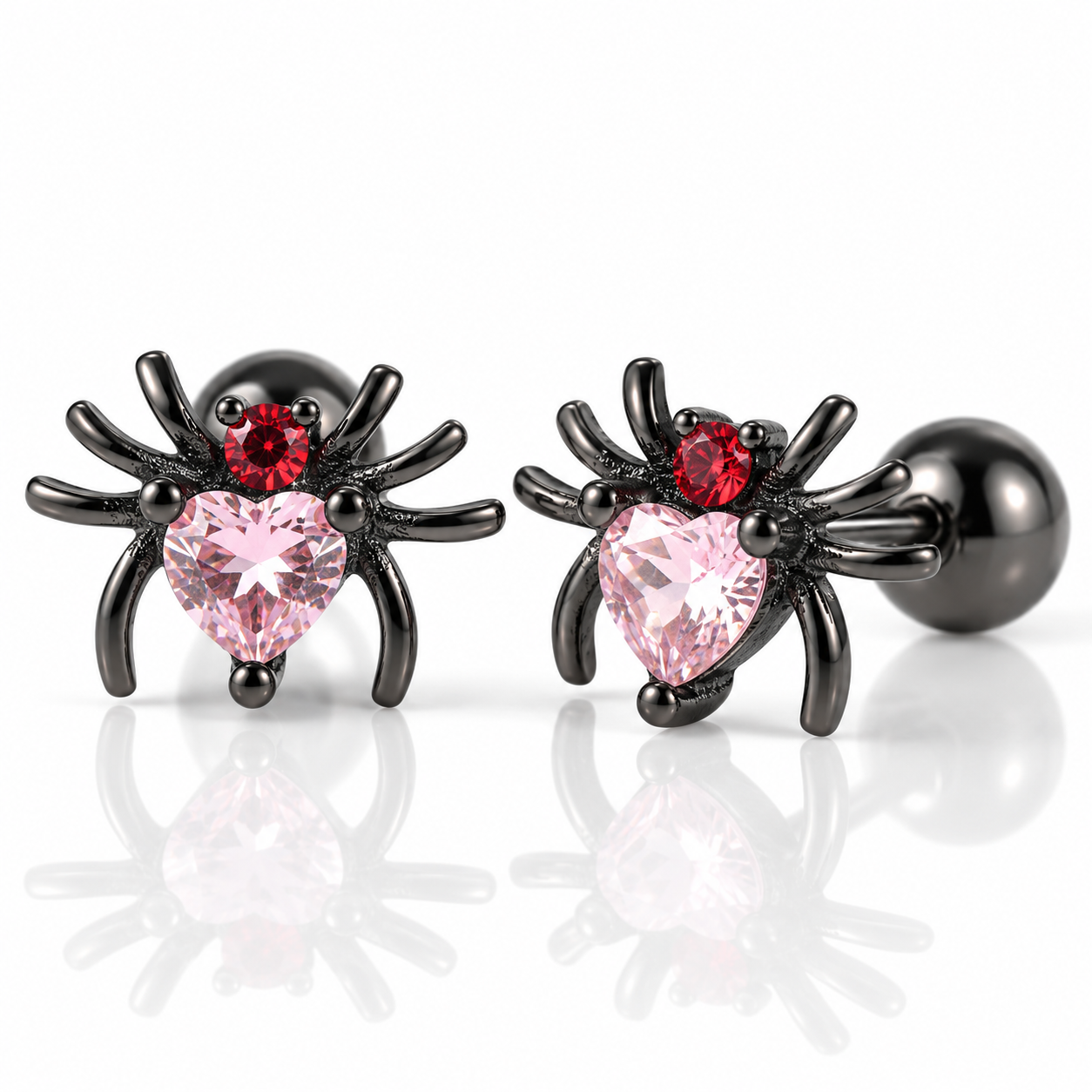 Spider Stud Earrings with Pink Heart Diamond Option-Black Diamonds New York