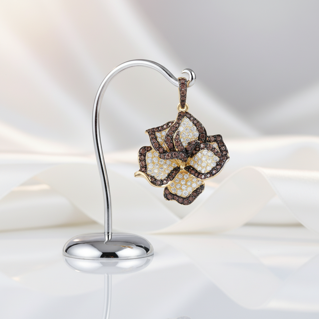 Spinel Orchid Flower Pendant-Black Diamonds New York