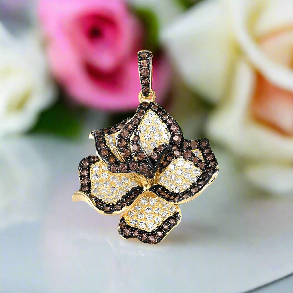 Spinel Orchid Flower Pendant-Black Diamonds New York