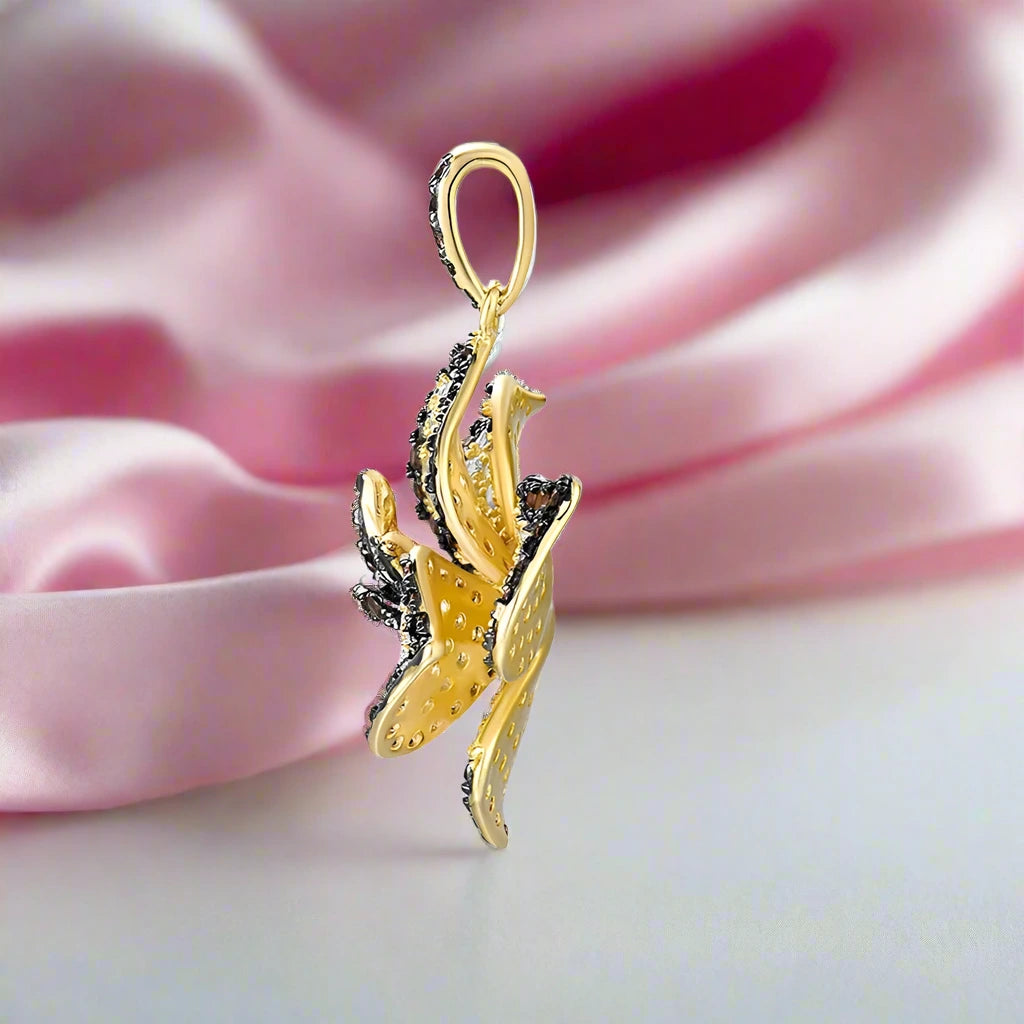 Spinel Orchid Flower Pendant-Black Diamonds New York