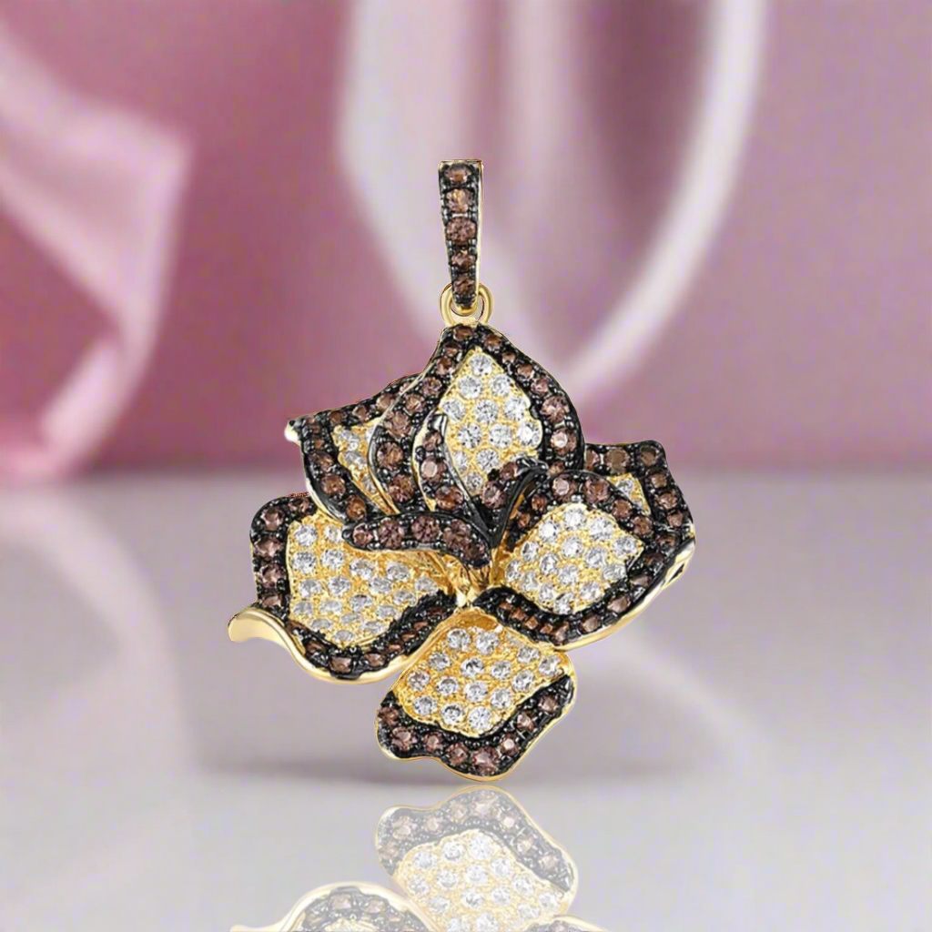 Spinel Orchid Flower Pendant-Black Diamonds New York