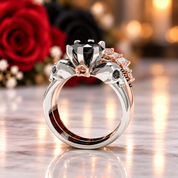 From This Day Forward Wedding Rings - Round Cut Diamond Option Skull Gothic Wedding Rings in 14k White Gold-Black Diamonds New York