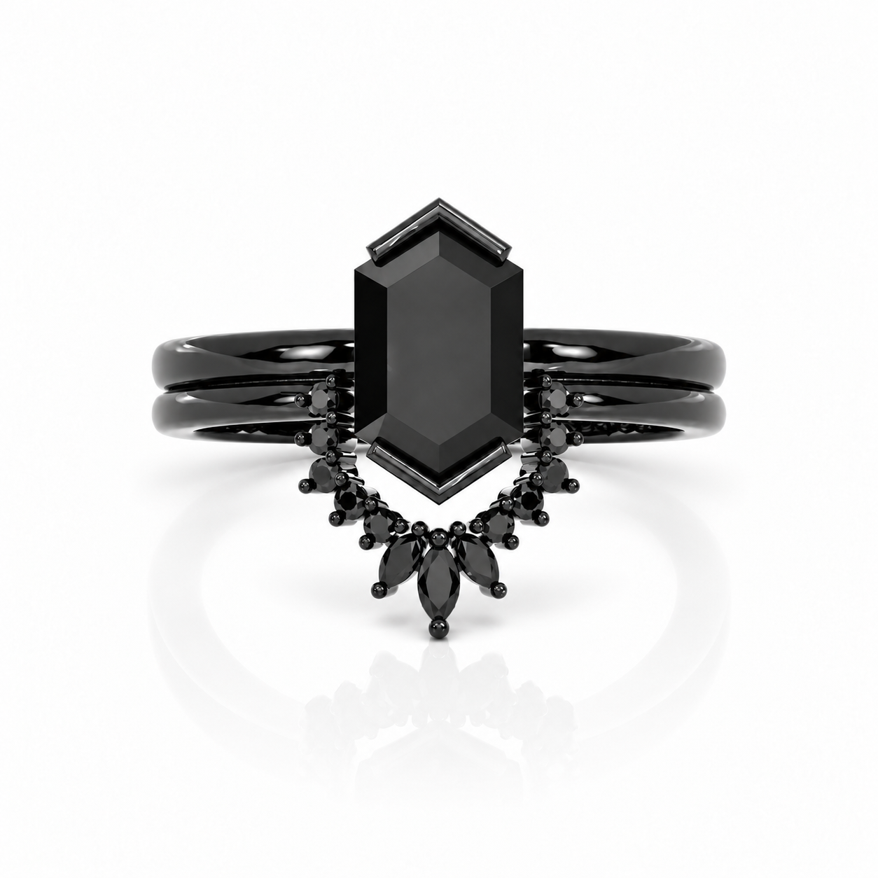 Sincerity - Hexagon Cut Diamond Option 14k Rose Gold Wedding Ring-Black Diamonds New York