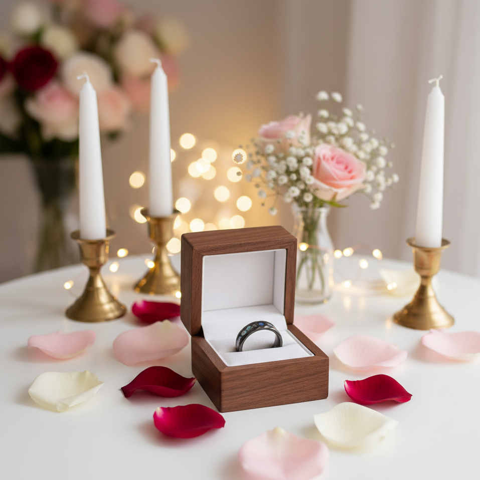 Starry Sky Abalone Shell Edge Hammered Black Tungsten Wedding Band-Black Diamonds New York