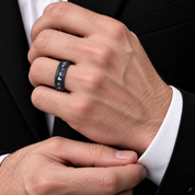 Starry Sky Abalone Shell Edge Hammered Black Tungsten Wedding Band-Black Diamonds New York