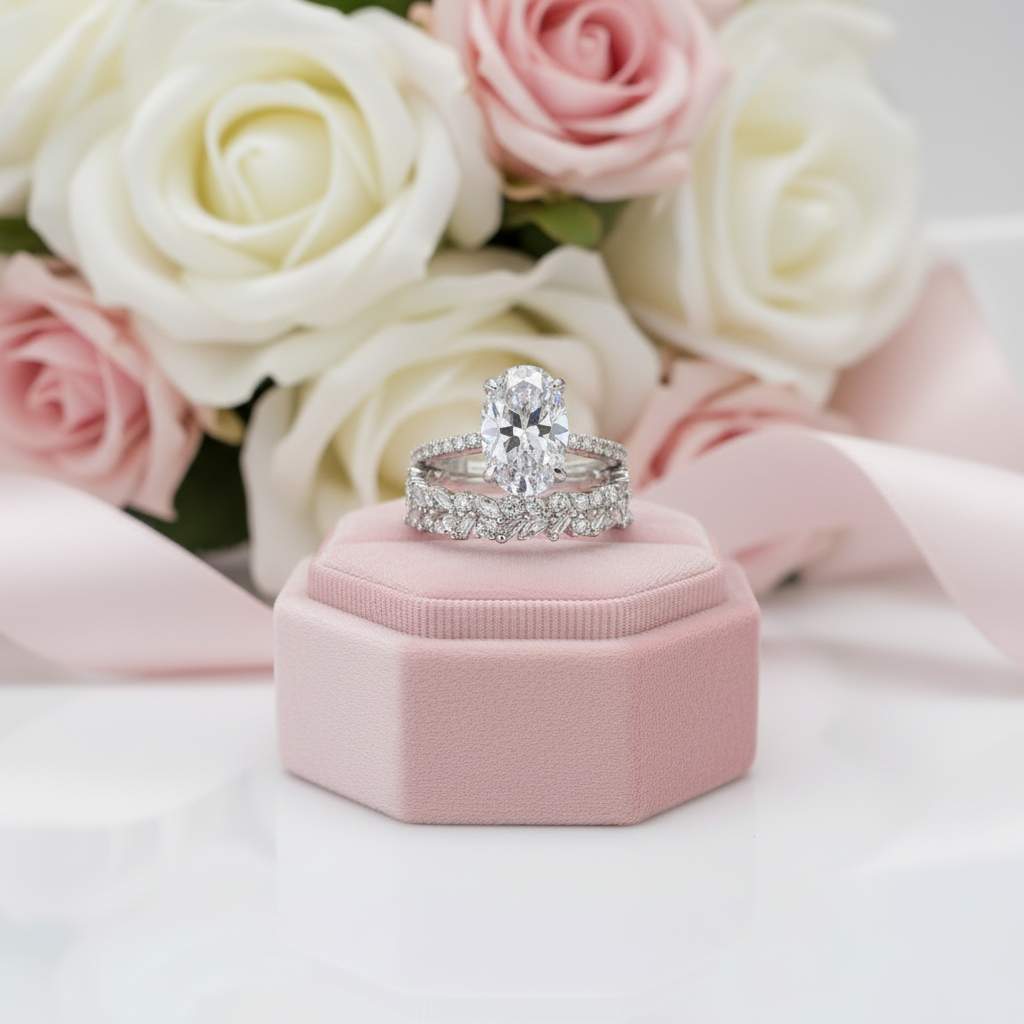 Stunning Oval Cut Diamond Wedding Ring Set-Black Diamonds New York