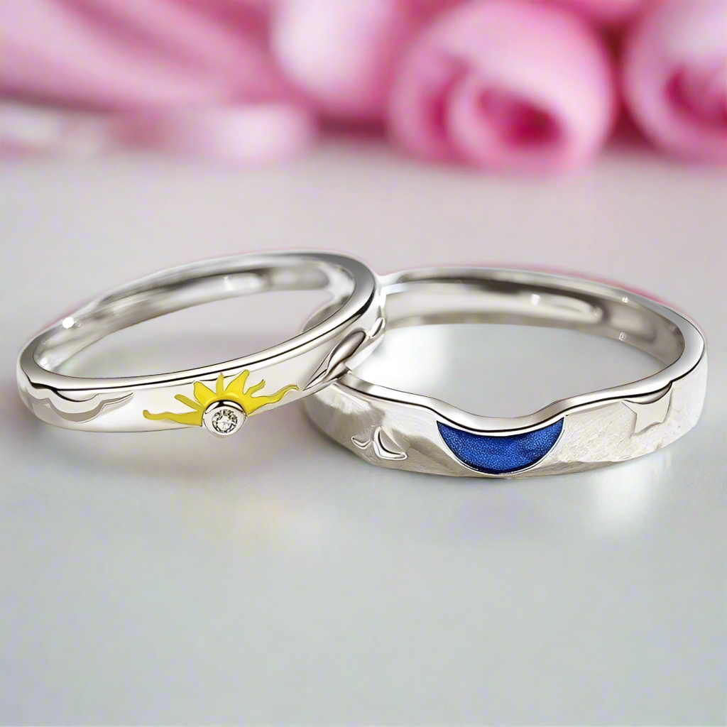 Sun Moon Moon And Star Wedding Rings Crescent Moon Blue Sapphire