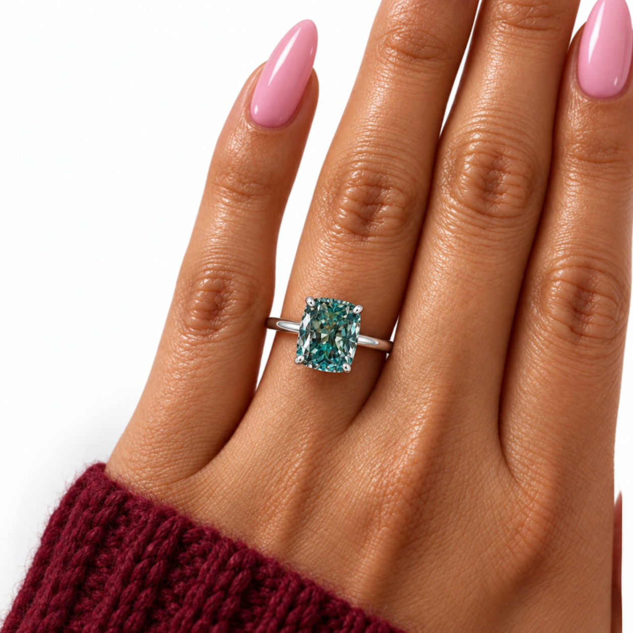Rare Blue Green Cushion Cut Diamond Option Ring-Black Diamonds New York