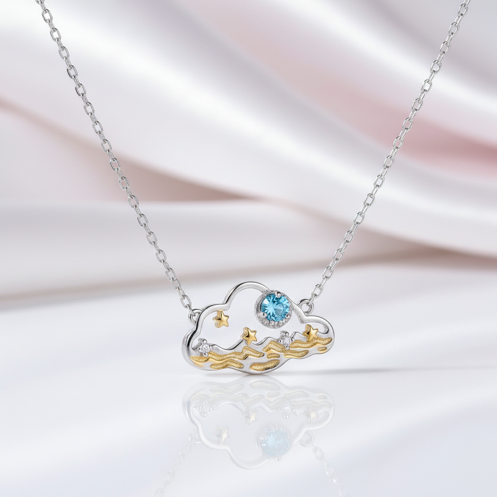 The Moon Is Born At Sea Enamel Necklace-Black Diamonds New York