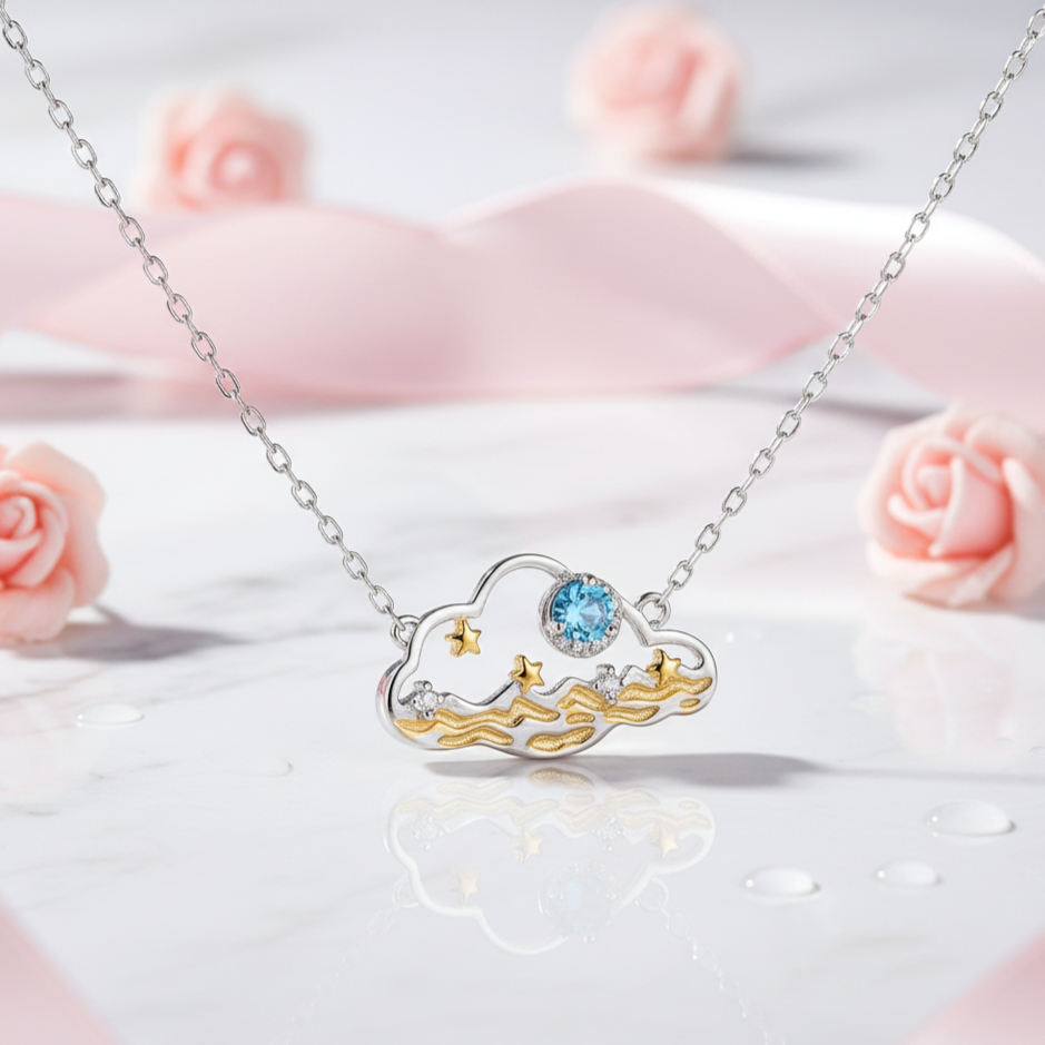 The Moon Is Born At Sea Enamel Necklace-Black Diamonds New York