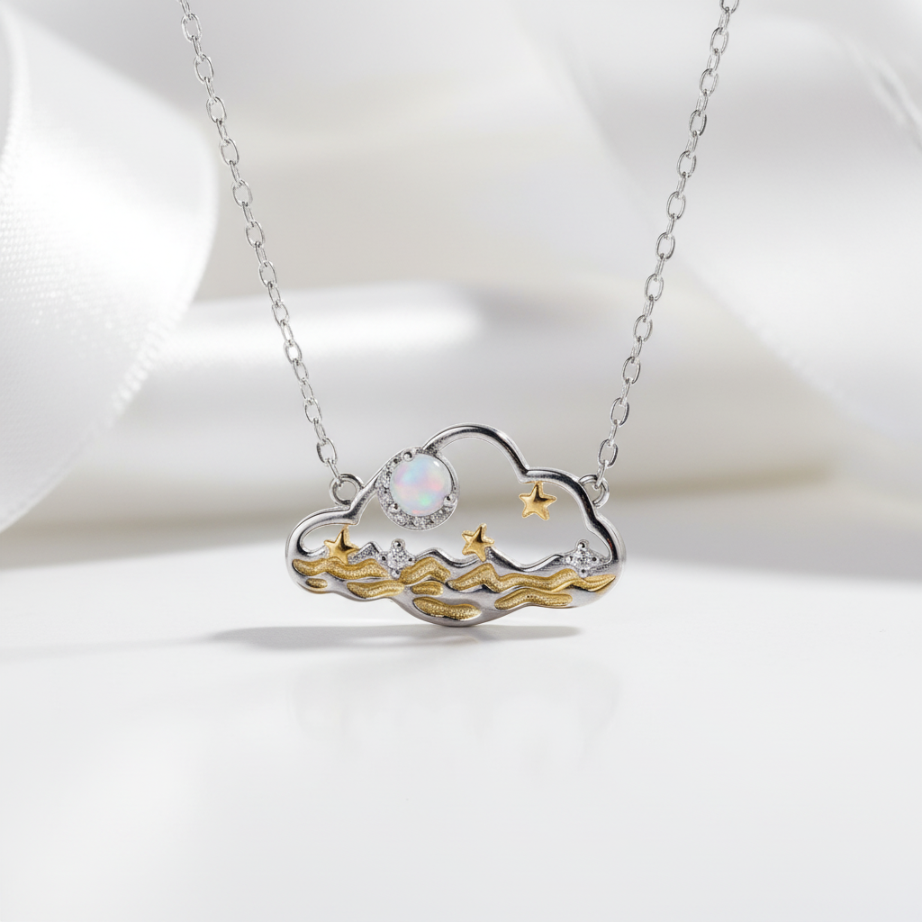 The Moon Is Born At Sea Enamel Necklace-Black Diamonds New York