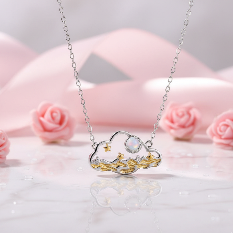 The Moon Is Born At Sea Enamel Necklace-Black Diamonds New York