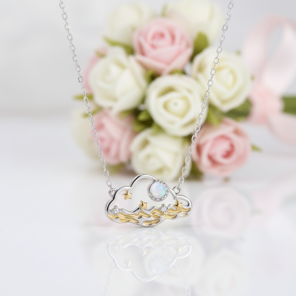 The Moon Is Born At Sea Enamel Necklace-Black Diamonds New York