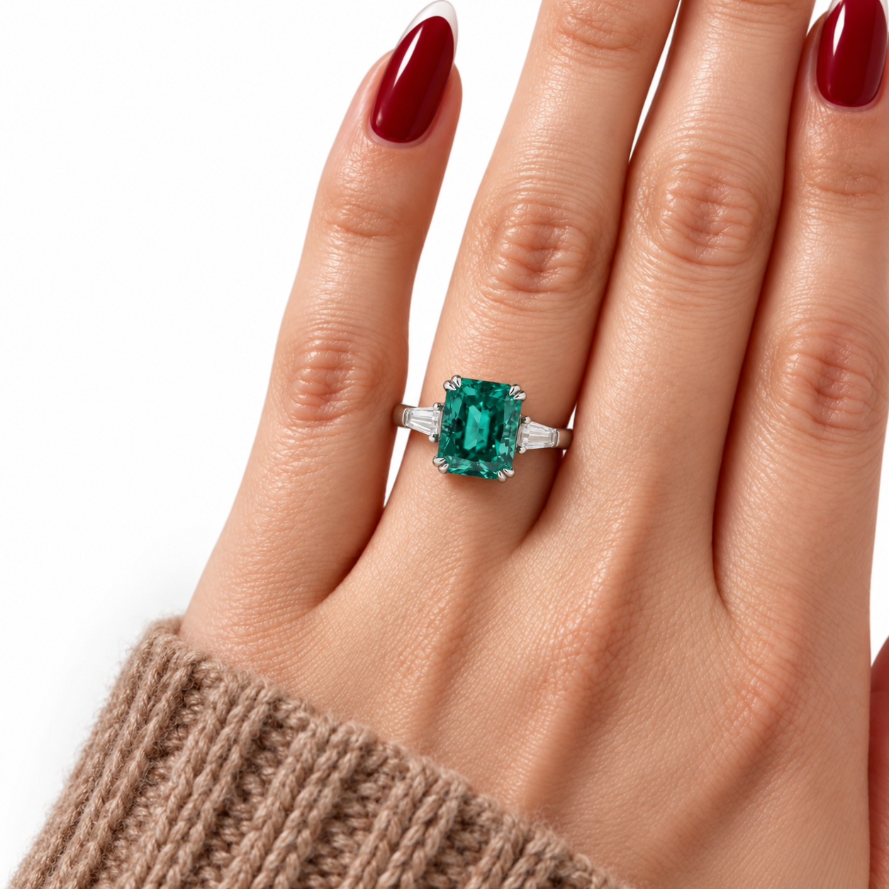 4.0ct Paraiba Tourmaline Radiant Cut Three-Stone Engagement Ring-Black Diamonds New York