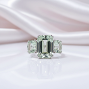Three-stone Cushion Cut Green Amethyst Engagement Ring-Black Diamonds New York