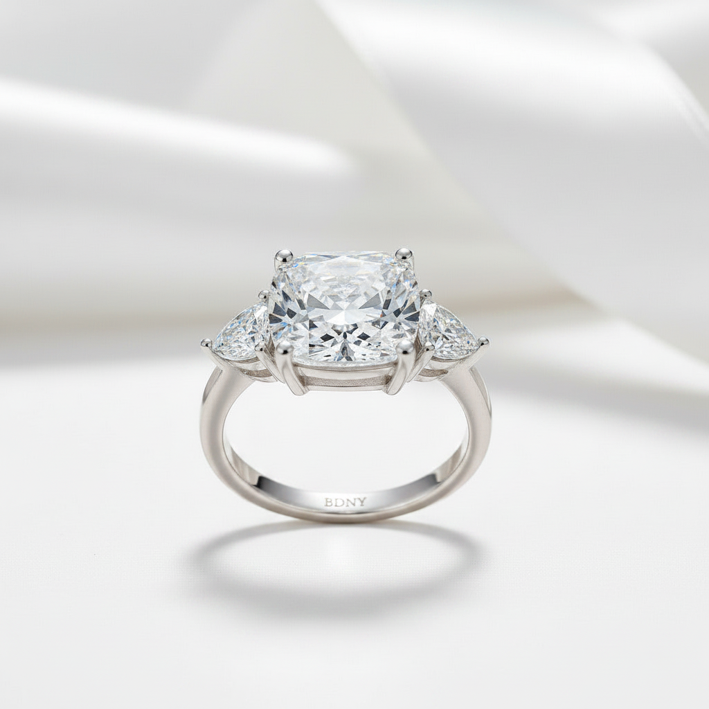 Three-stones Cushion Triangle Cut Diamond Option Ring-Black Diamonds New York