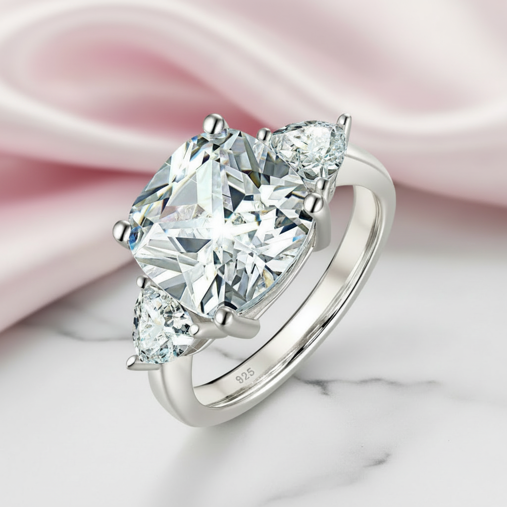 Three-stones Cushion Triangle Cut Diamond Option Engagement Ring-Black Diamonds New York