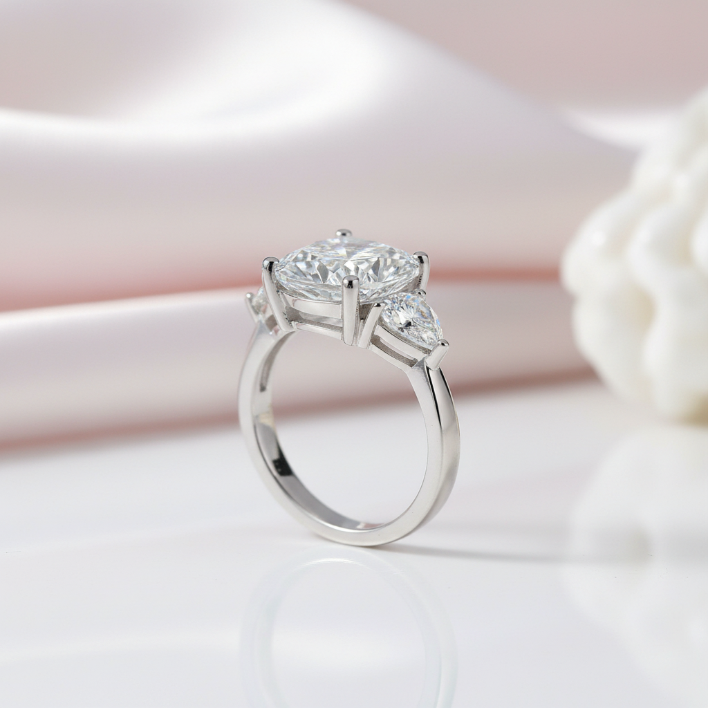 Three-stones Cushion Triangle Cut Diamond Option Ring-Black Diamonds New York