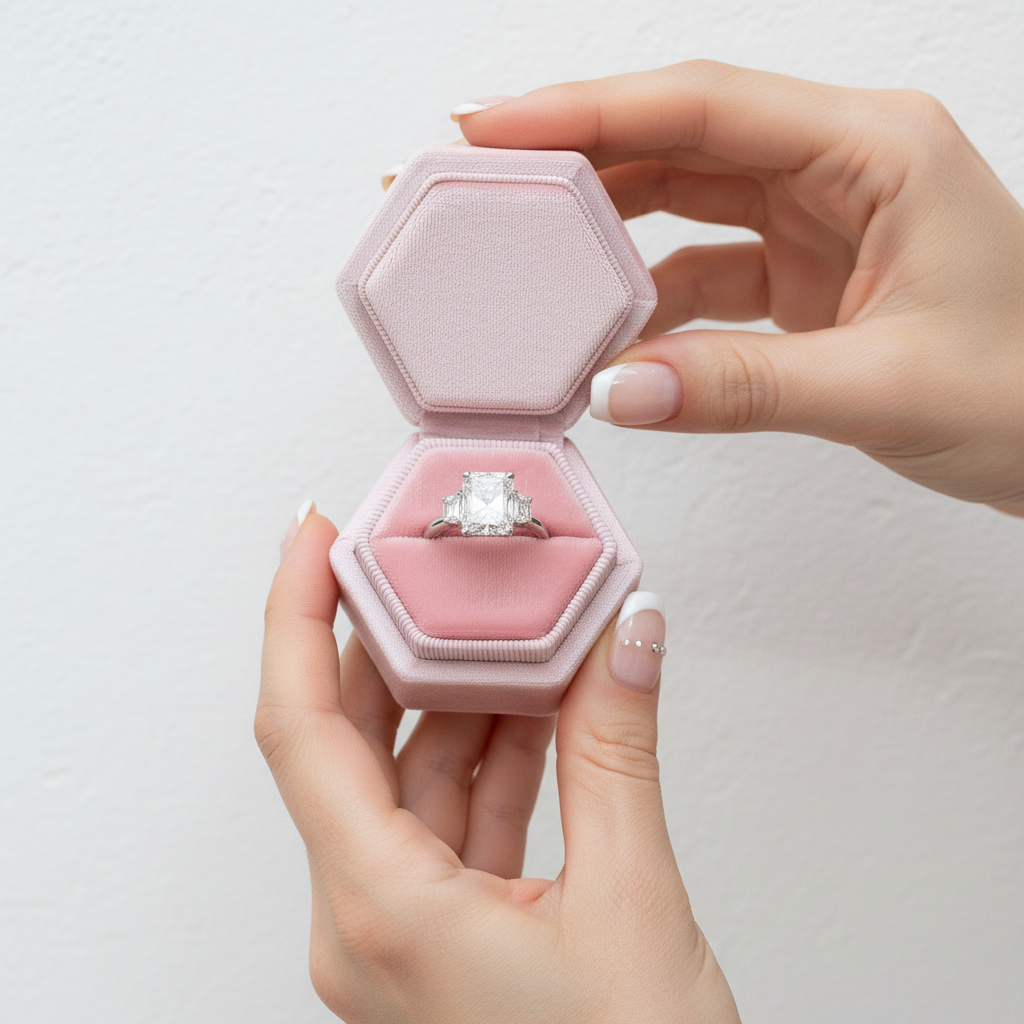 Three Stone Radiant Cut Diamond Engagement Ring-Black Diamonds New York