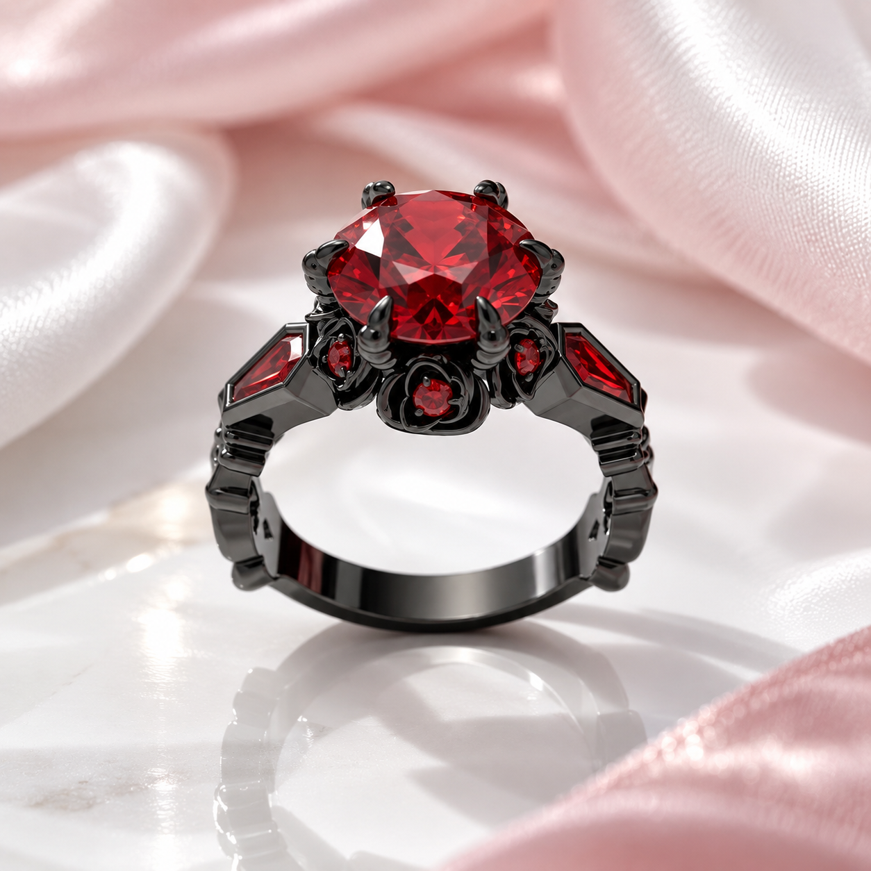 Through Eternity Ring- 3 ct Round Cut Diamond Option with Spider Legs Gothic Wedding Ring-Black Diamonds New York
