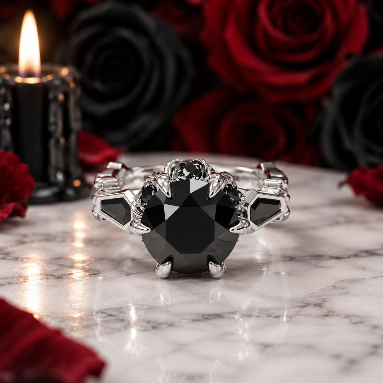 Through Eternity Ring- 3 ct Round Cut Diamond Option with Spider Legs Gothic Wedding Ring-Black Diamonds New York
