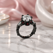 Through Eternity Ring- 3 ct Round Cut Diamond Option with Spider Legs Gothic Wedding Ring-Black Diamonds New York