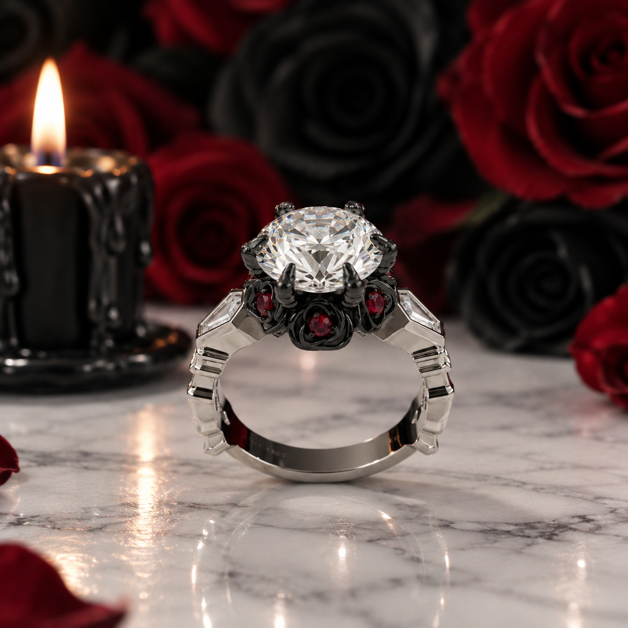 Through Eternity Ring- 3 ct Round Cut Diamond Option with Spider Legs Gothic Wedding Ring-Black Diamonds New York