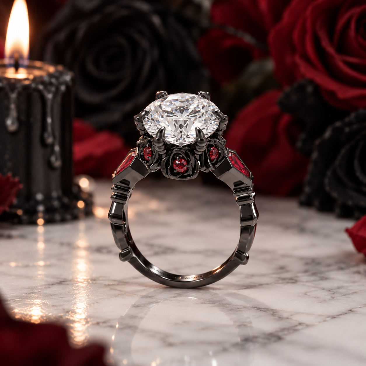 Through Eternity Ring- 3 ct Round Cut Diamond Option with Spider Legs Gothic Wedding Ring-Black Diamonds New York