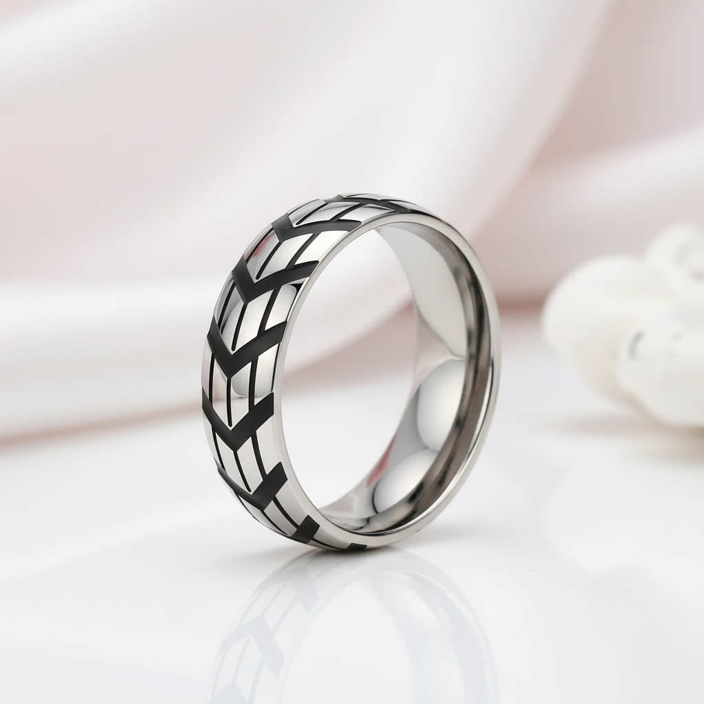 Tire-Printed Titanium Ring-Black Diamonds New York