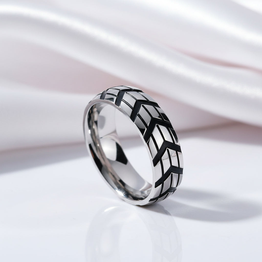 Tire-Printed Titanium Ring-Black Diamonds New York