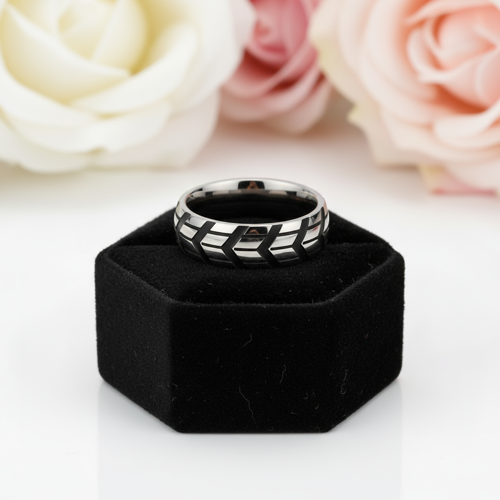 Tire-Printed Titanium Ring-Black Diamonds New York