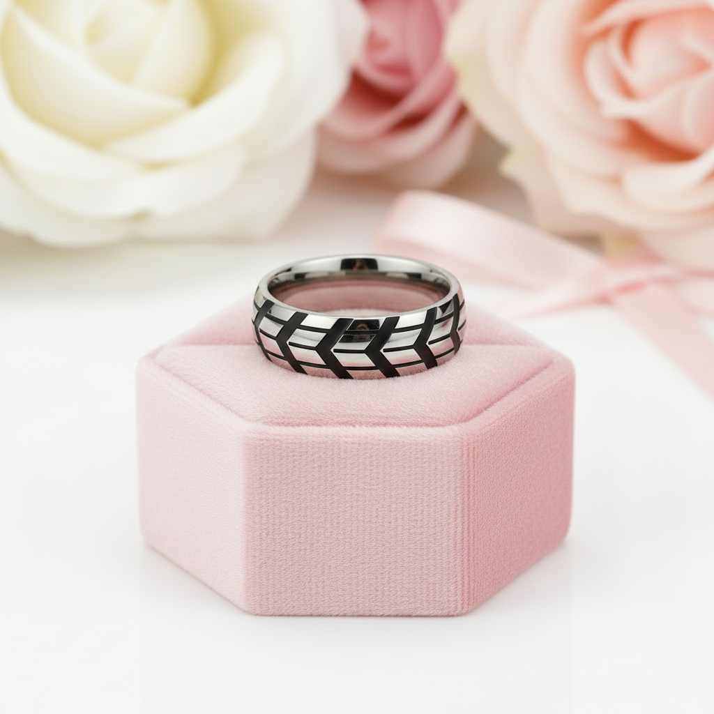 Tire-Printed Titanium Ring-Black Diamonds New York