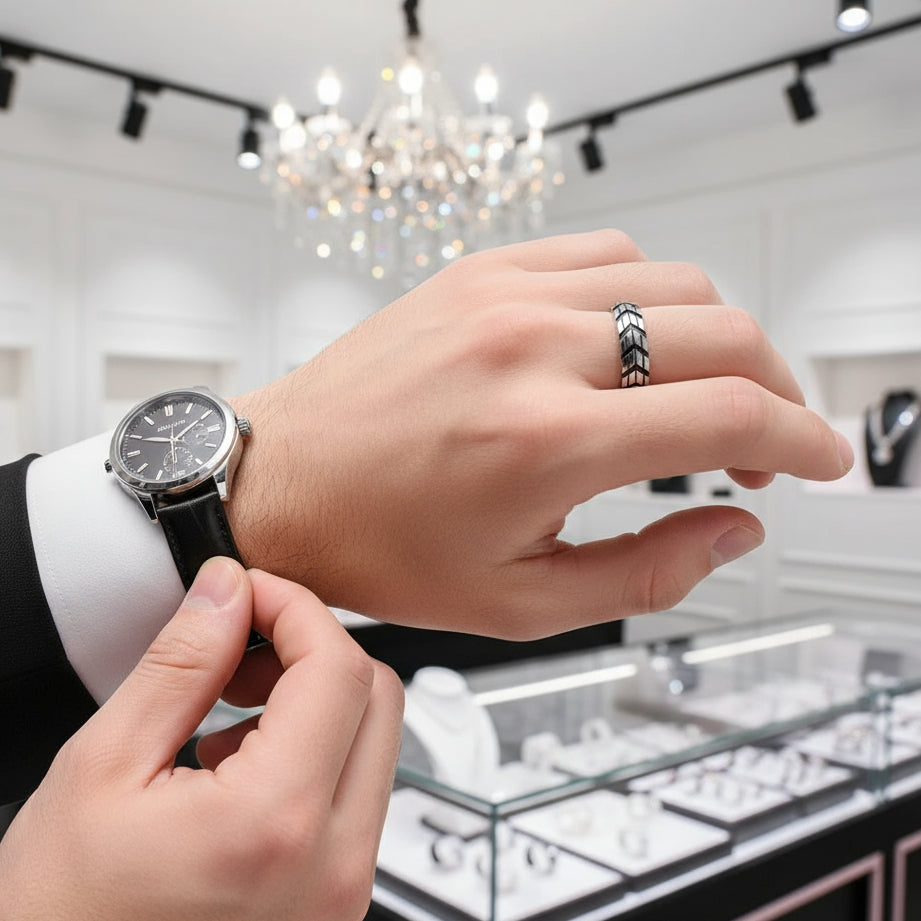 Tire-Printed Titanium Ring-Black Diamonds New York