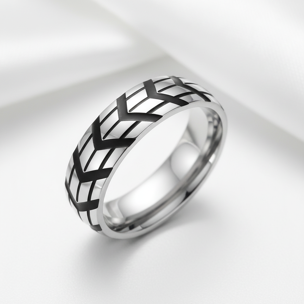 Tire-Printed Titanium Ring-Black Diamonds New York
