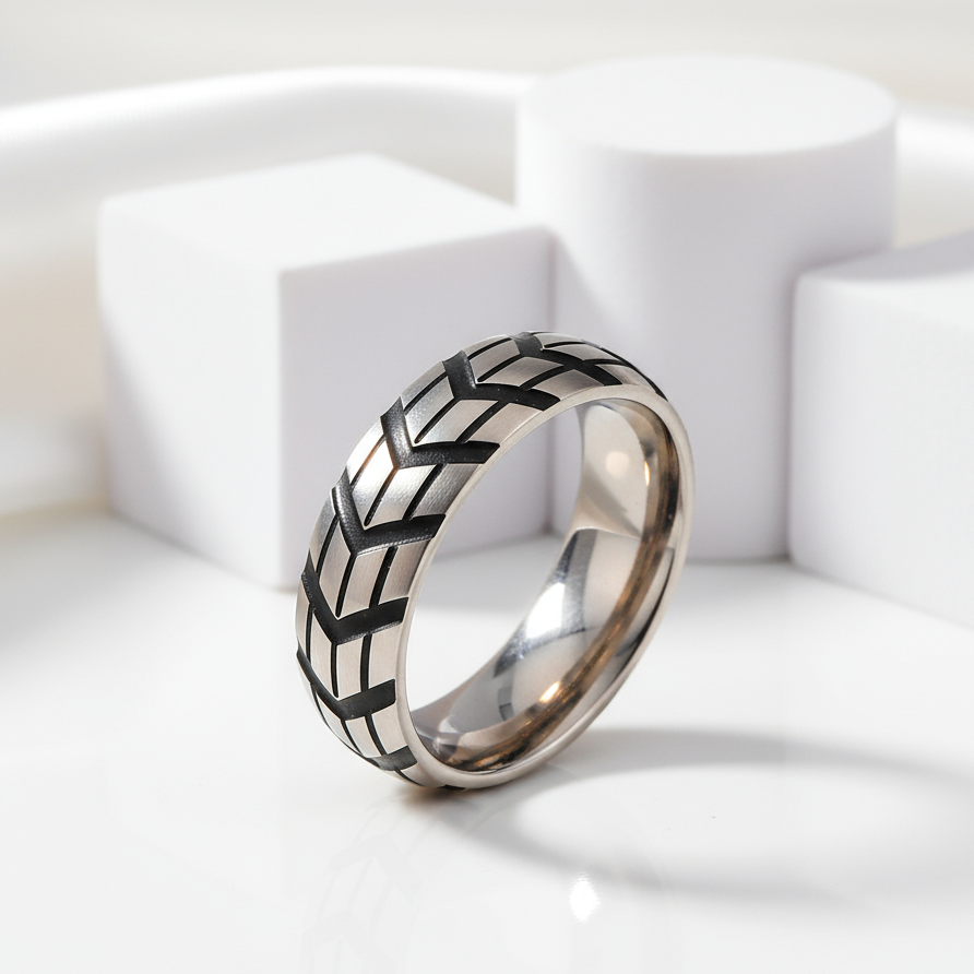 Tire-Printed Titanium Ring-Black Diamonds New York