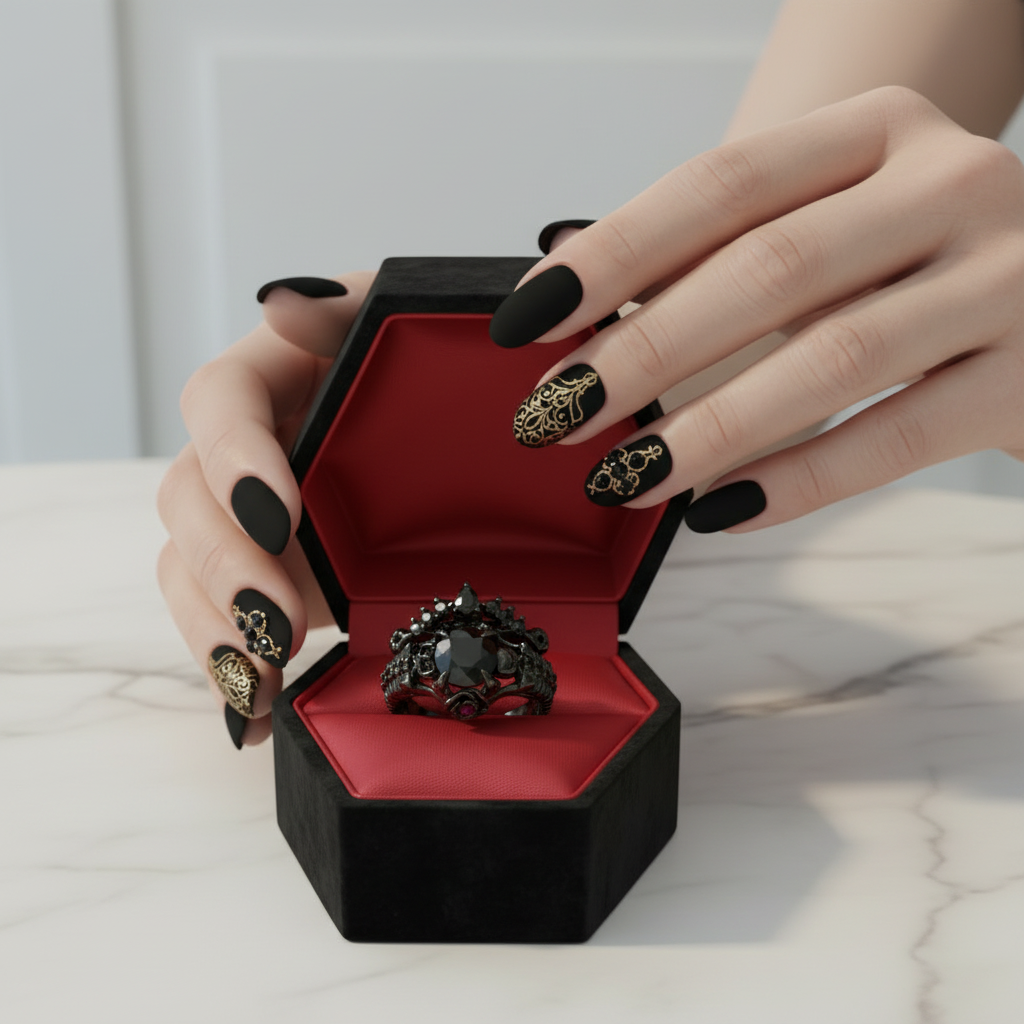 Together Forever- 1.25 Carat Black Diamond Gothic Ring Set-Black Diamonds New York