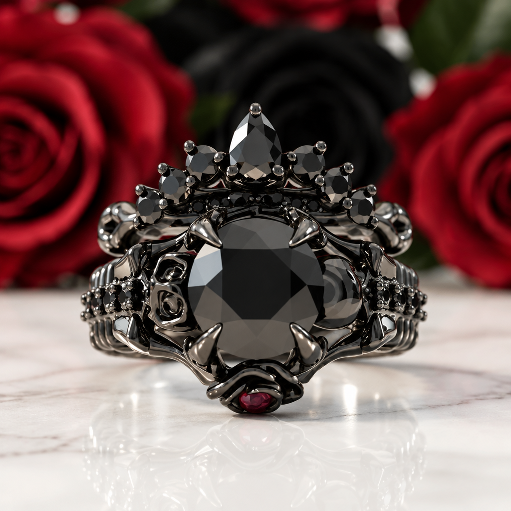 Together Forever- 1.25 Carat Black Diamond Option Gothic Ring Set-Black Diamonds New York