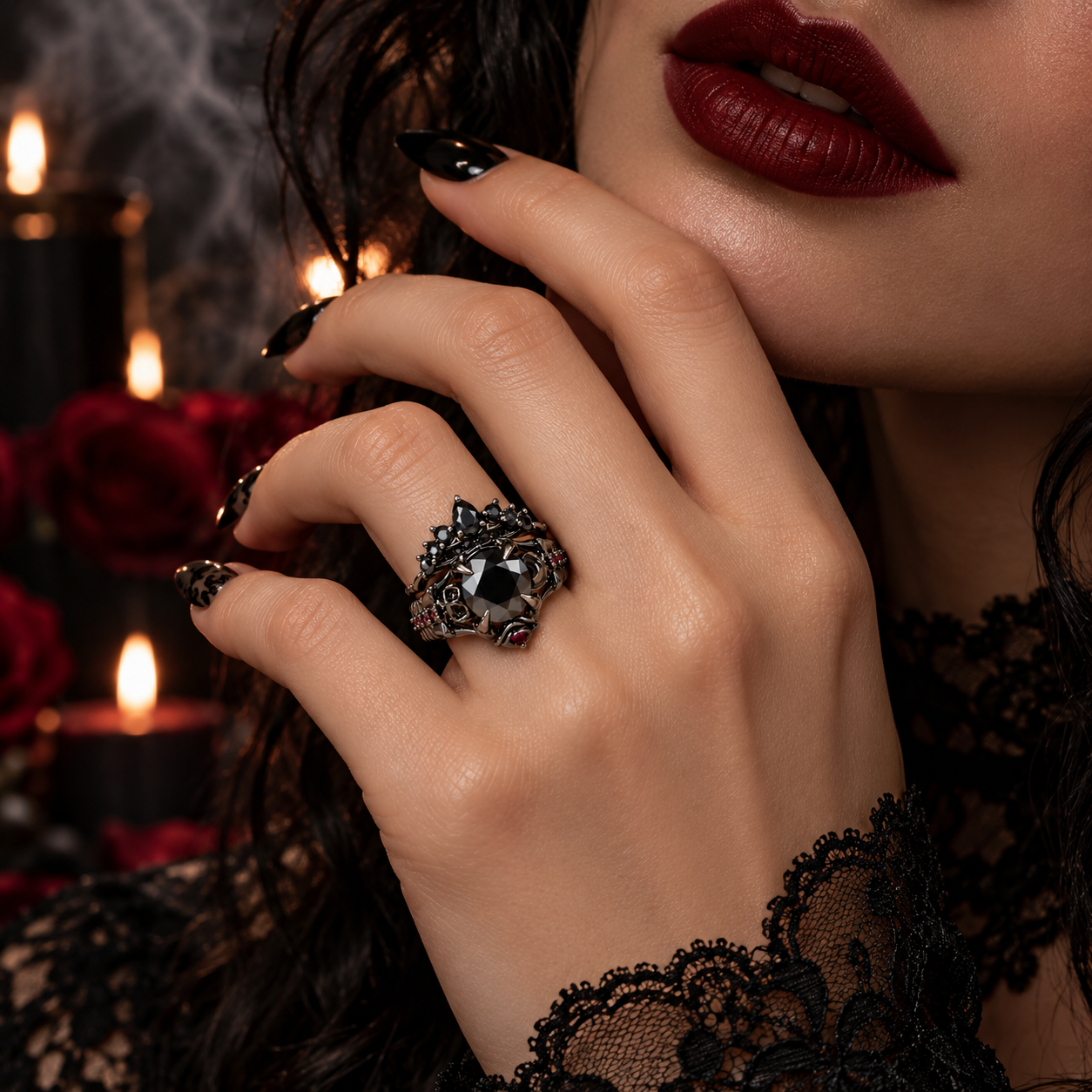 Together Forever- 1.25 Carat Black Diamond Option Gothic Ring Set-Black Diamonds New York