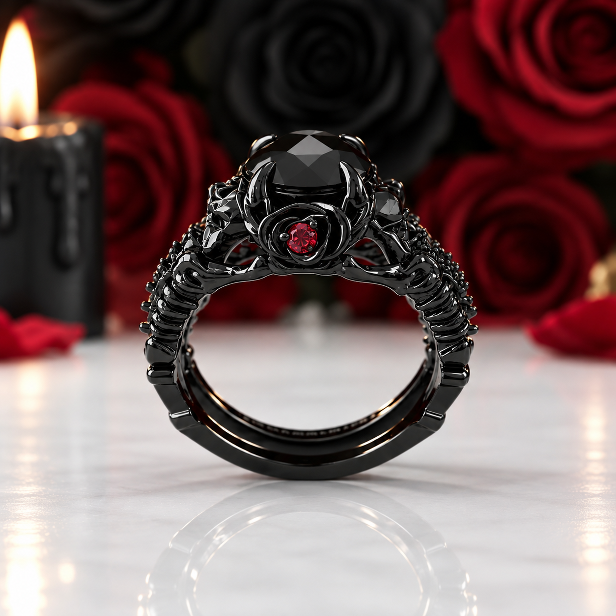 Together Forever- 1.25 Carat Black Diamond Option Gothic Ring Set-Black Diamonds New York