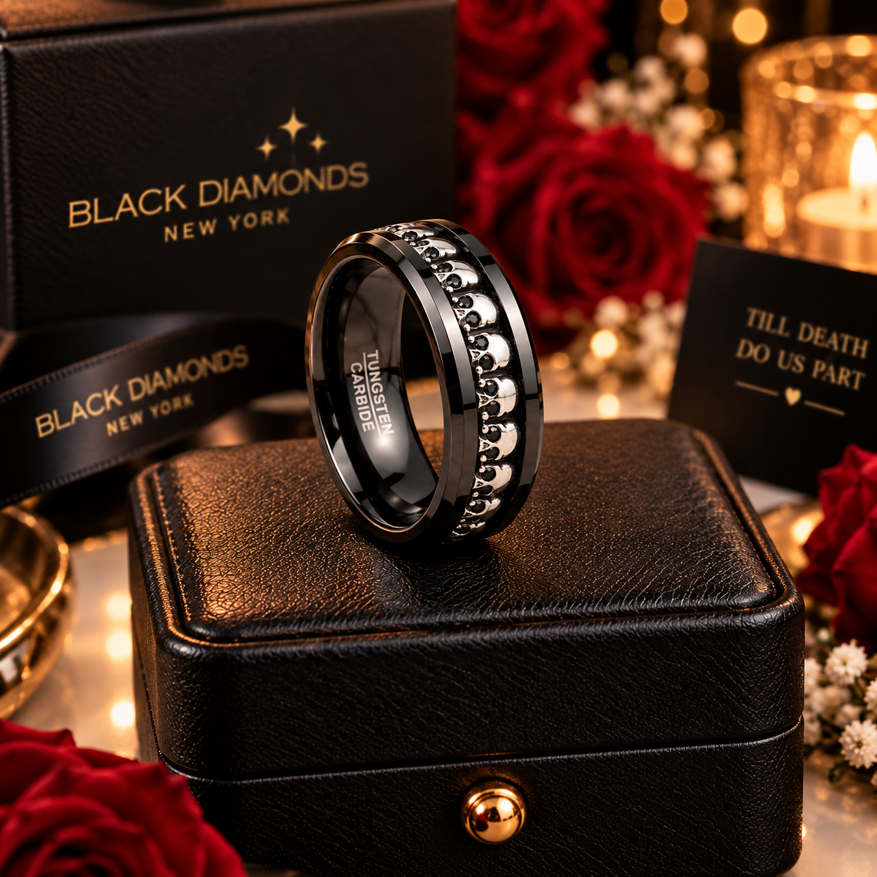 Gothic Skull Ring Band-Black Diamonds New York