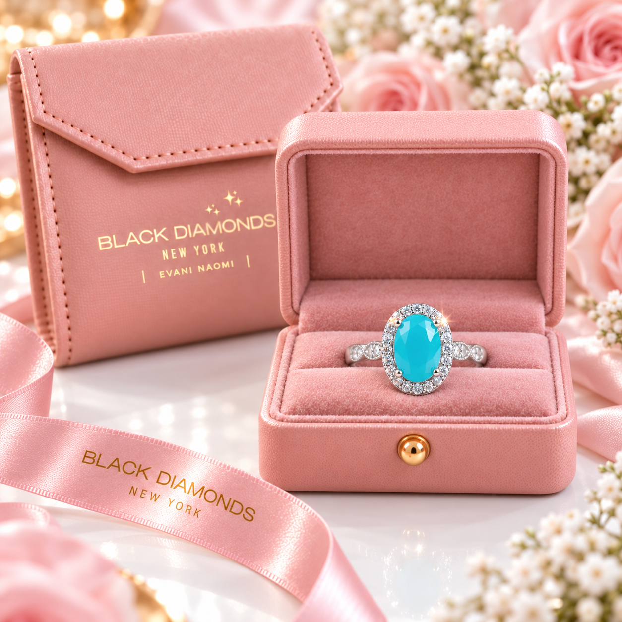 Oval Cut Paraiba Tourmaline Engagement Ring-Black Diamonds New York