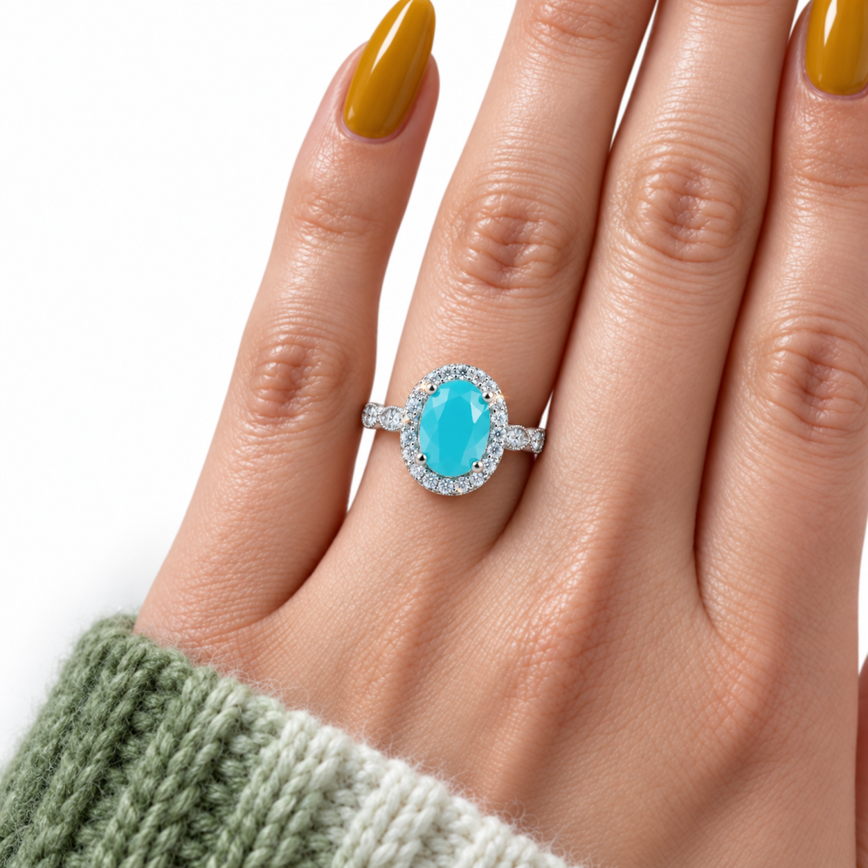 Oval Cut Paraiba Tourmaline Engagement Ring-Black Diamonds New York