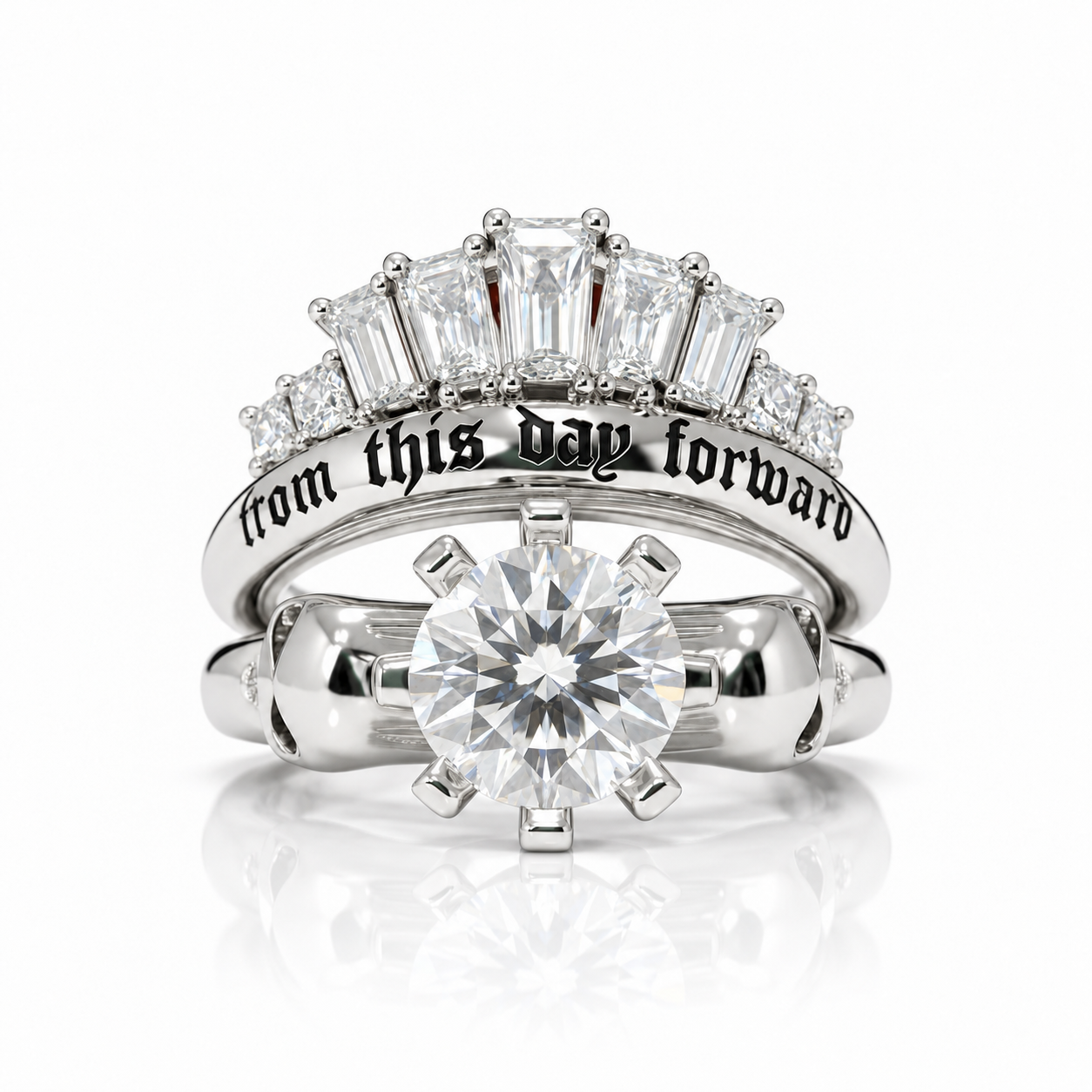 From This Day Forward Wedding Rings - Round Cut Diamond Option Skull Gothic Wedding Rings in 14k White Gold-Black Diamonds New York
