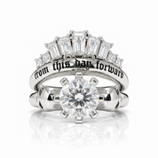 From This Day Forward Wedding Rings - Round Cut Diamond Option Skull Gothic Wedding Rings in 14k White Gold-Black Diamonds New York