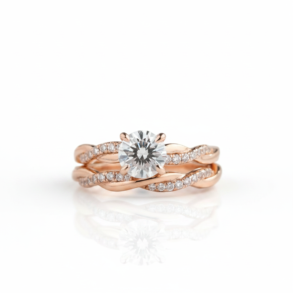 Twist 1.25 Carat Round Cut Diamond Option Engagement Ring Set-Black Diamonds New York
