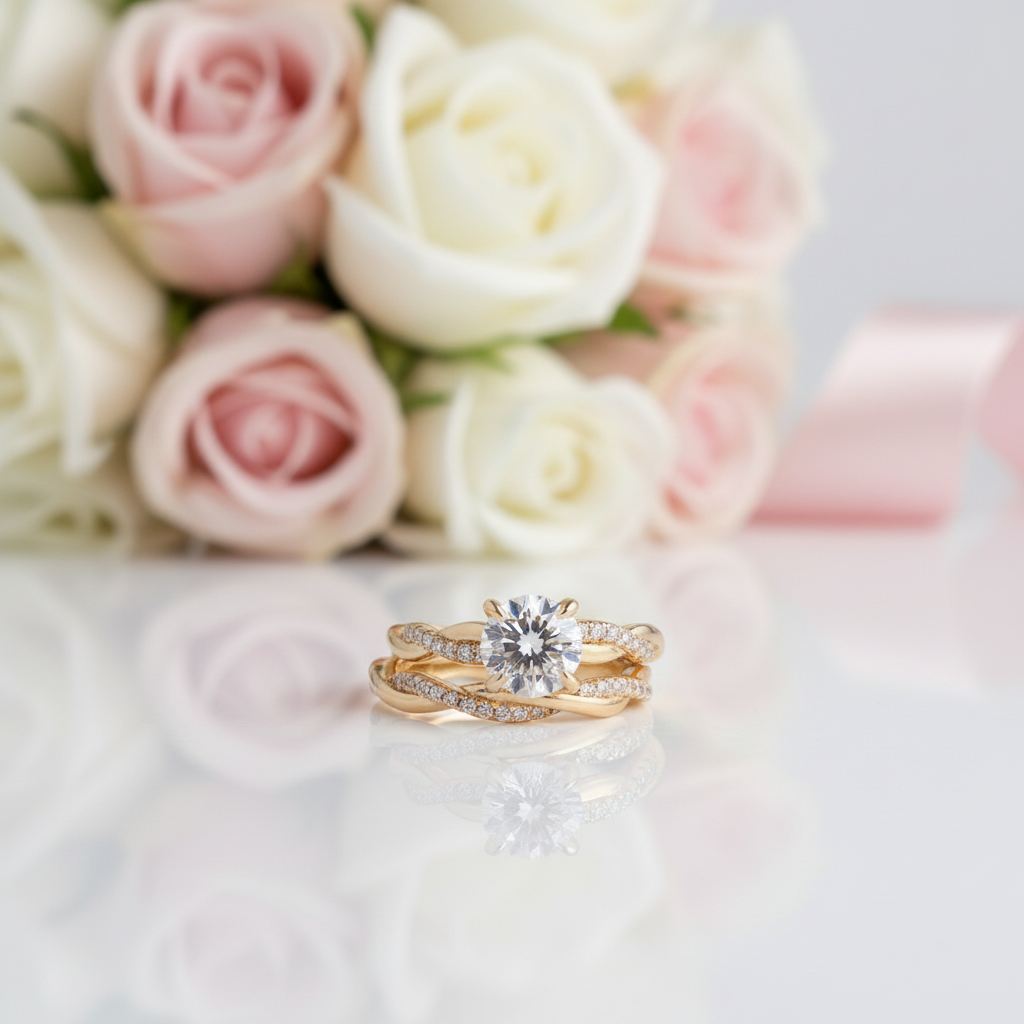 Twist 1.25 Carat Round Cut Diamond Option Engagement Ring Set-Black Diamonds New York