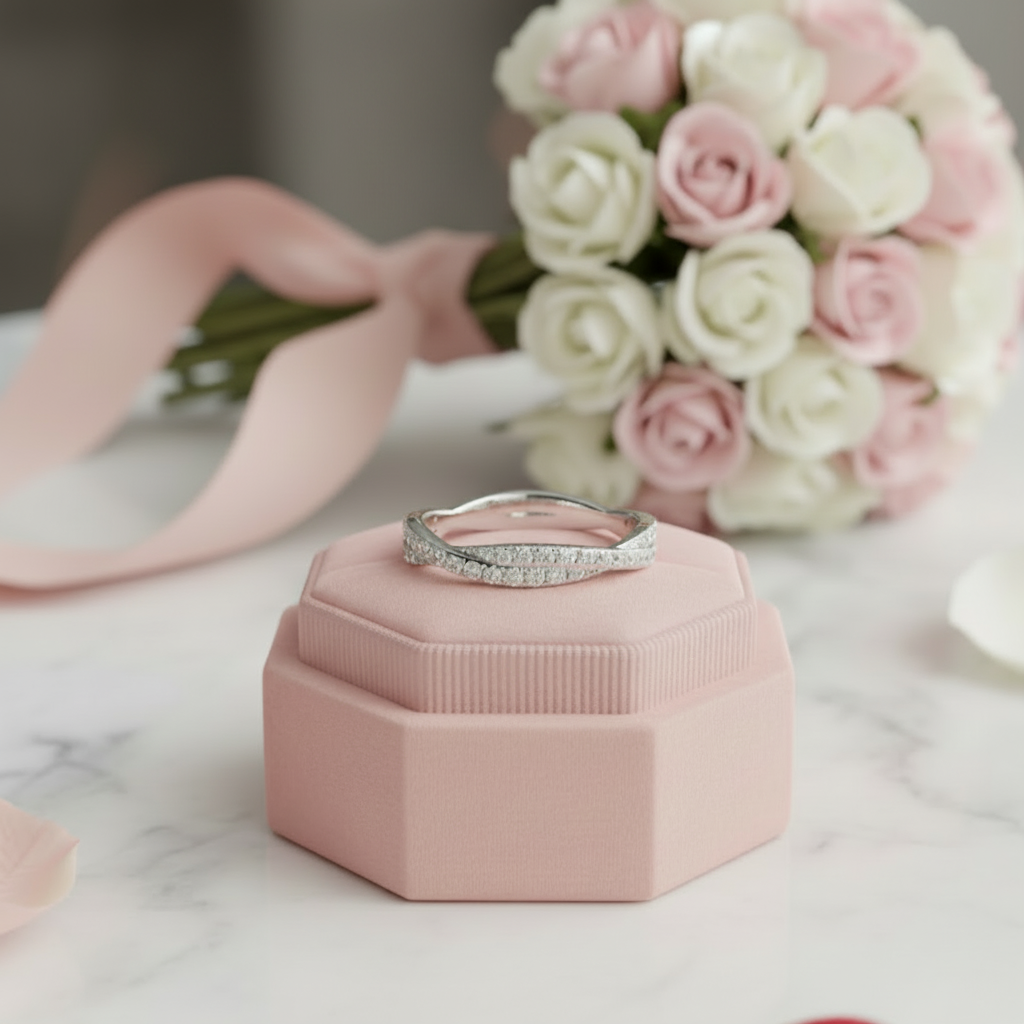 Twist 14K White Gold Diamond Stack Half Eternity Wedding Band-Black Diamonds New York